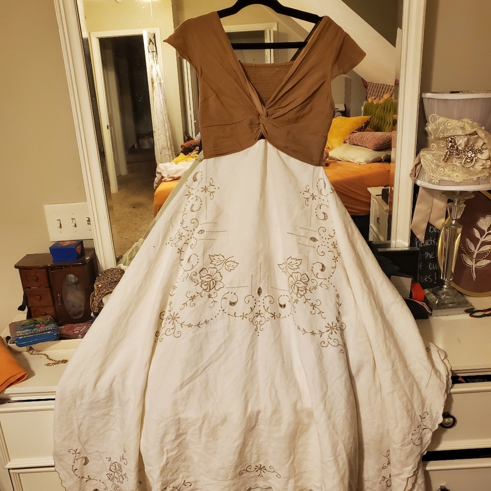 Handmade Vintage embroidered dress with tan top - Photoshoot dress